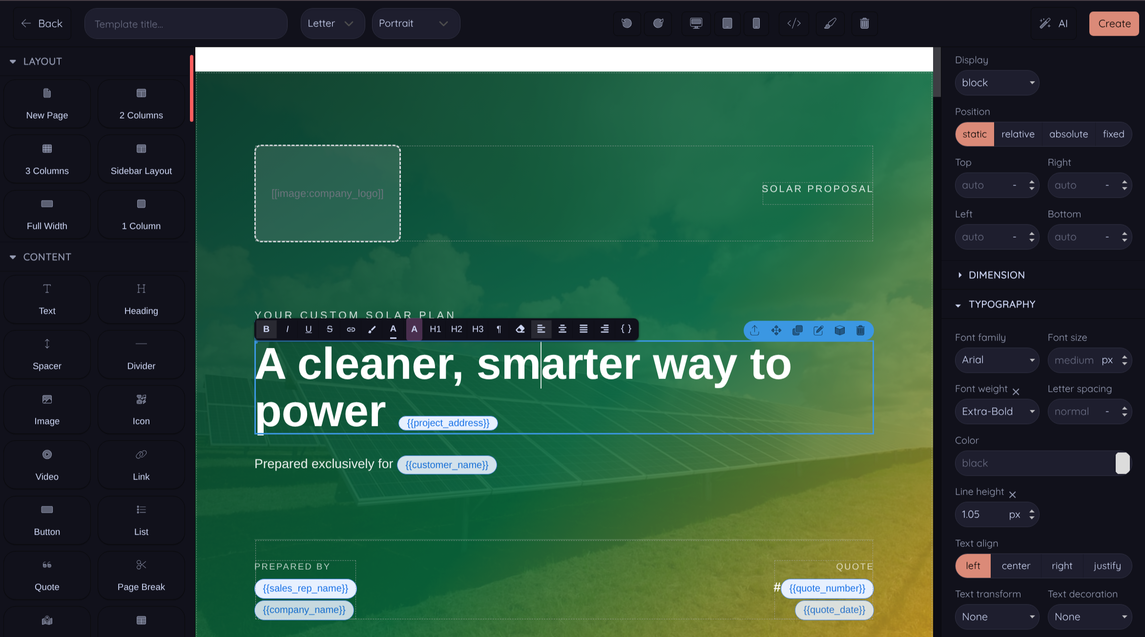 Powerlily visual editor for custom proposal documents